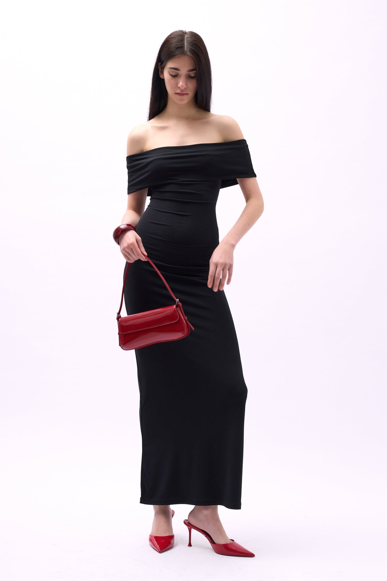 Jade Scarlet Radiance Straplez Maxi Elbise