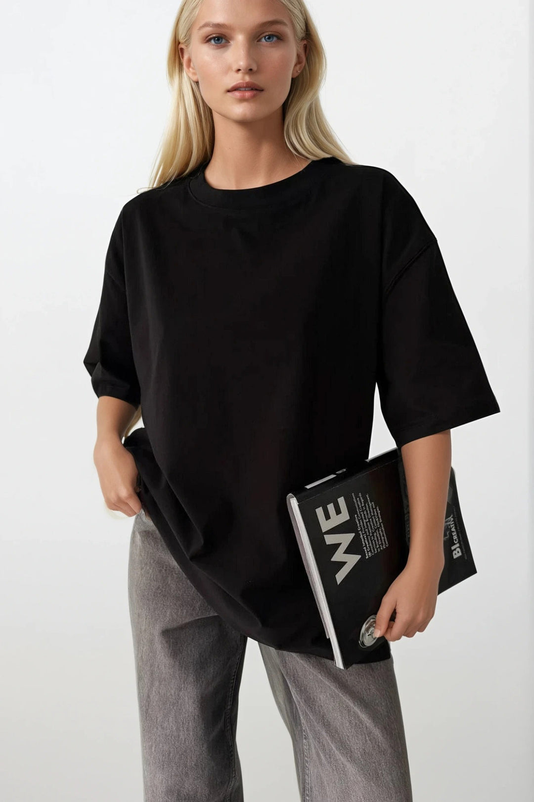 Sırt Baskılı Oversize Siyah T-Shirt