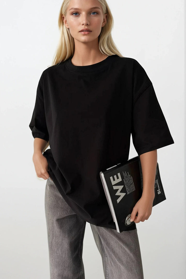 Sırt Baskılı Oversize Siyah T-Shirt