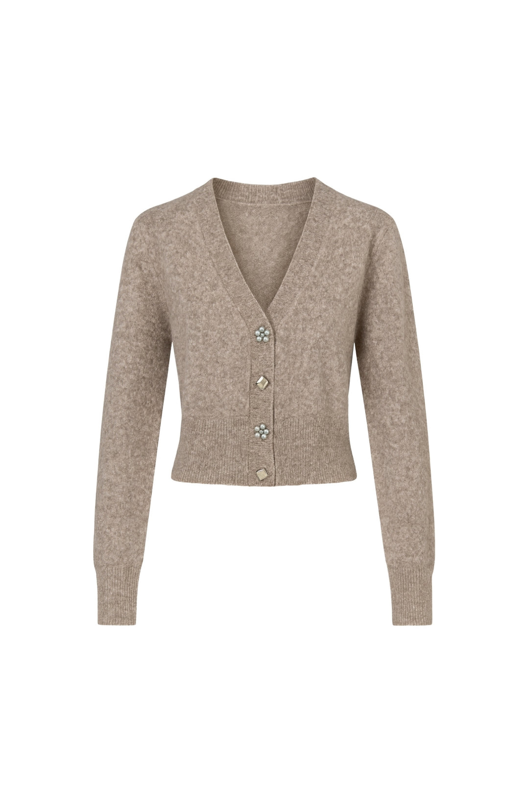 V Yaka Aksesuar Detay Taş Triko Hırka