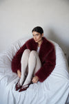 Shawl Collar Plush Burgundy Fur
