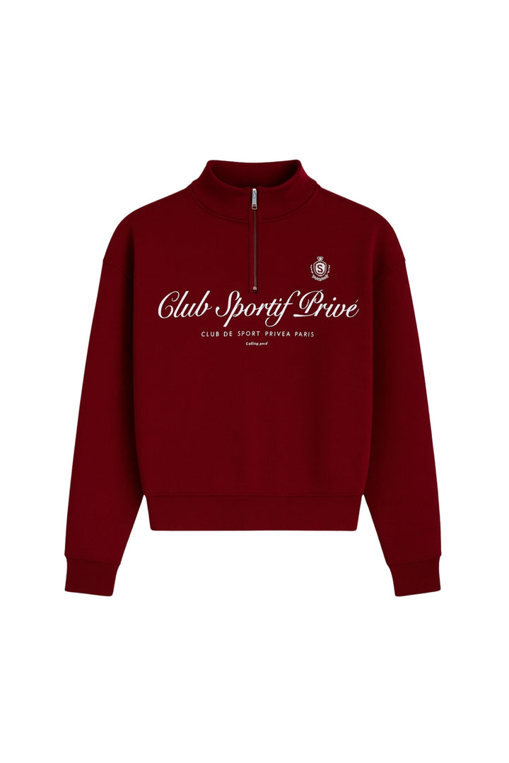 Fermuar Detay Baskılı Bordo Sweatshirt
