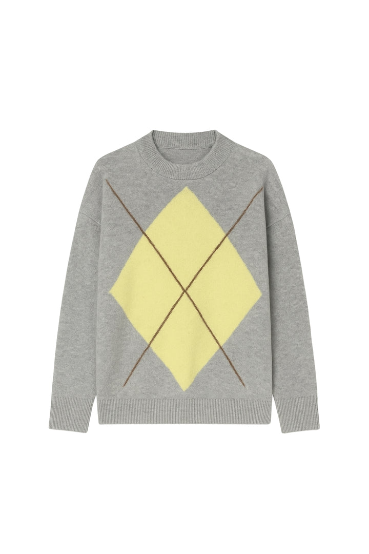 Baklava Desen Gri Çift Renk Kazak