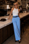 Belt Detail High Waist Baby Blue Trousers