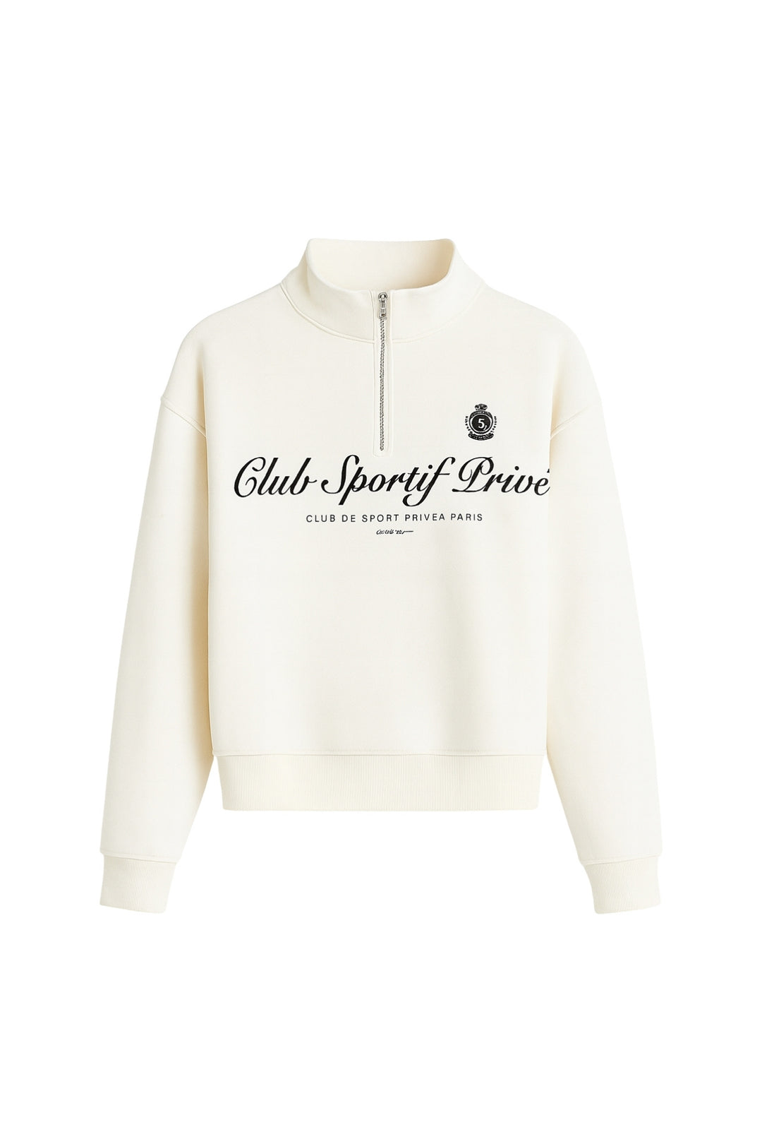 Fermuar Detay Baskılı Ekru Sweatshirt