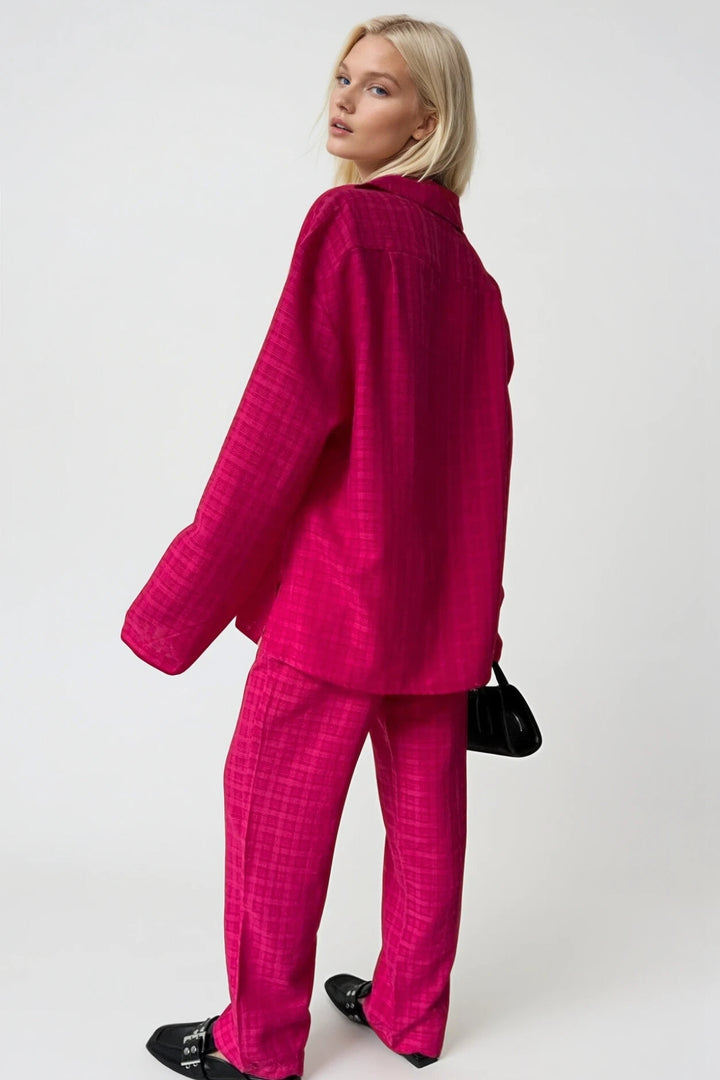 Pocket Fuchsia Shirt Trousers Two Piece Set