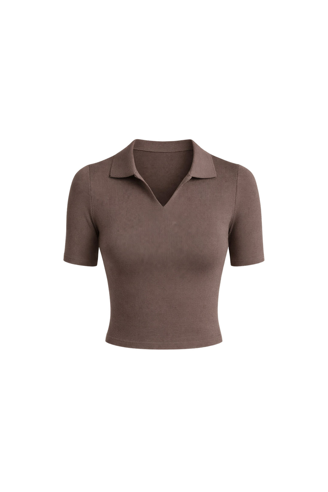 Polo Yaka Bej Triko Crop Bluz