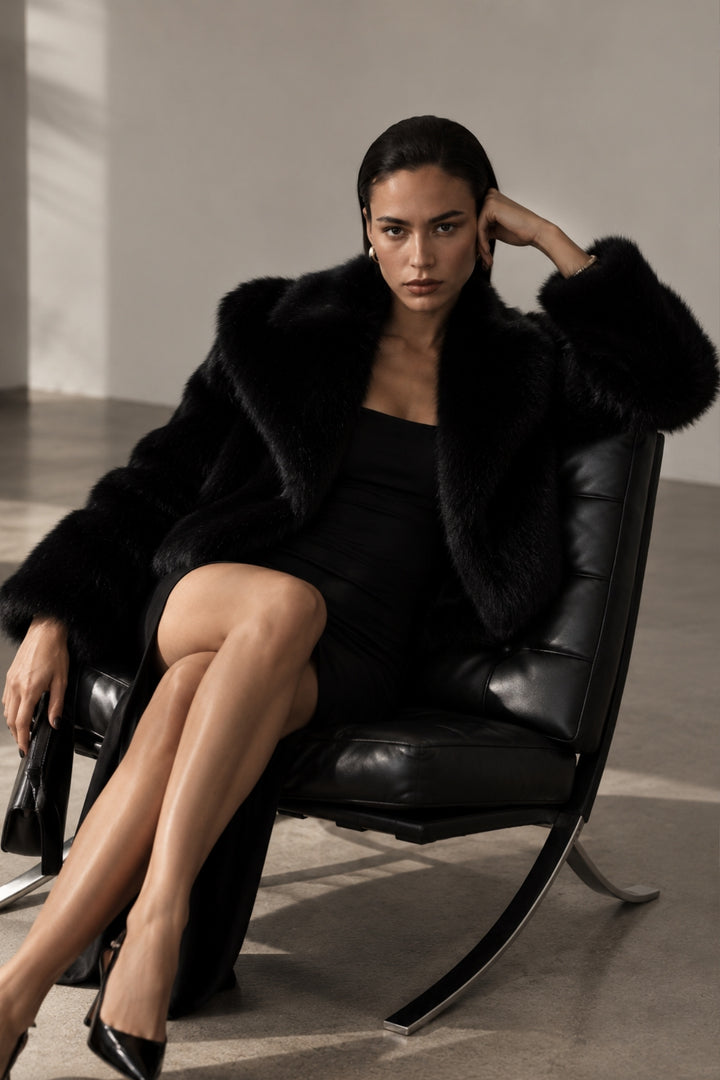 Shawl Collar Plush Black Fur