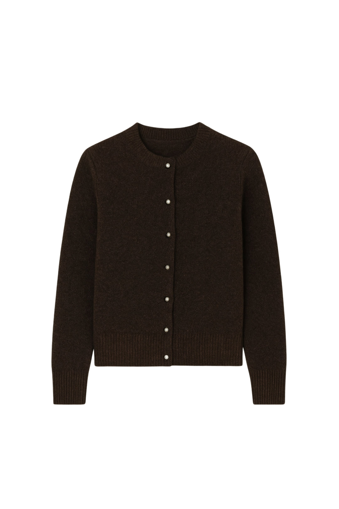 Düğme Detay Kahverengi Dokulu Triko Hırka