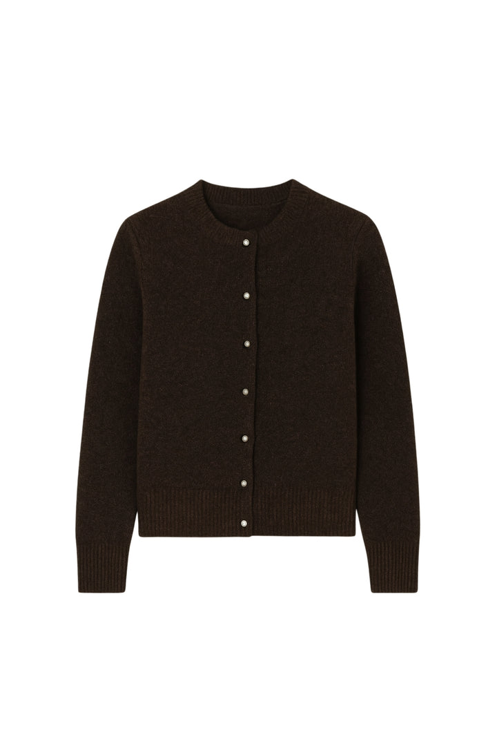 Düğme Detay Kahverengi Dokulu Triko Hırka