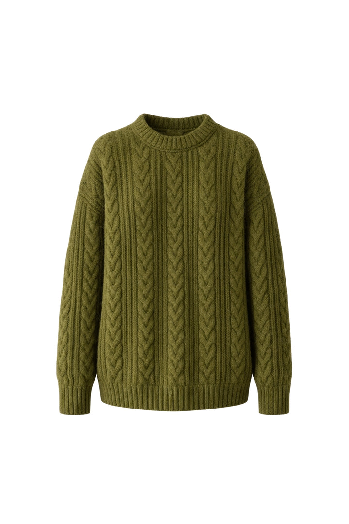 Örgü Desen Haki Basic Triko Kazak