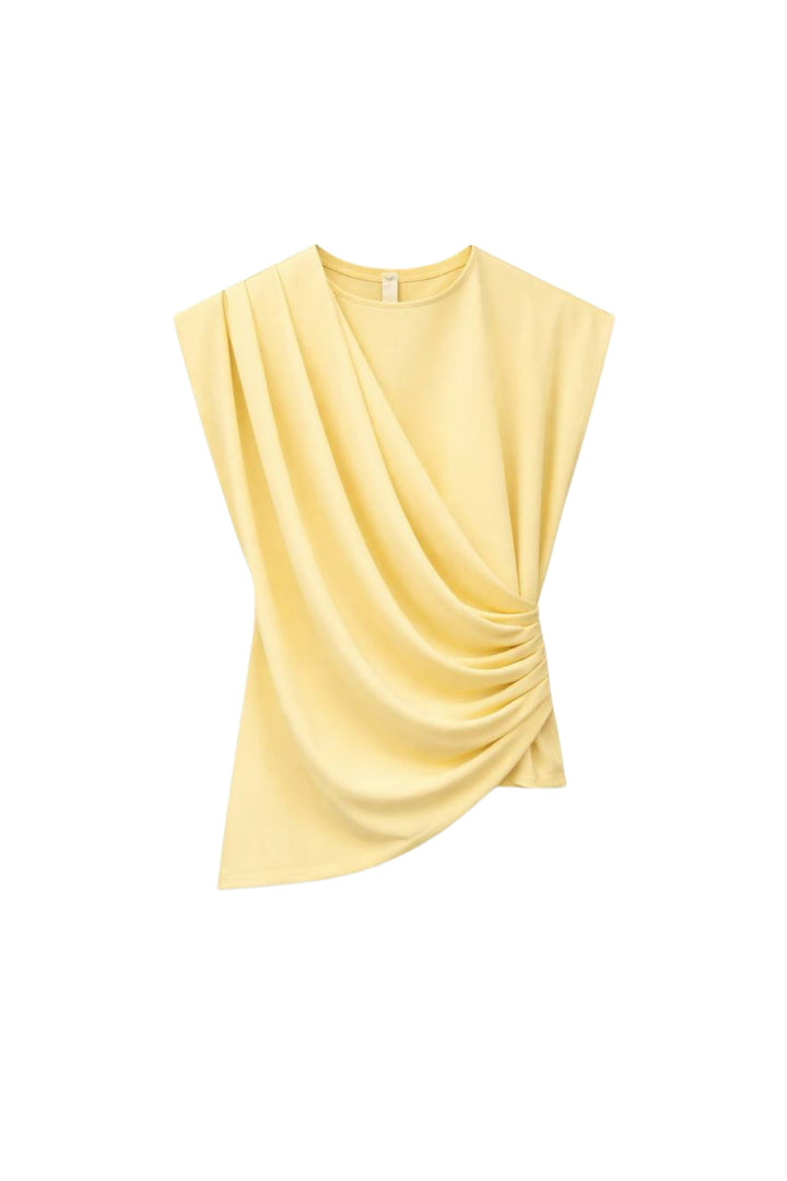 Omuz Büzgülü Sıfır Kol Sarı Bluz