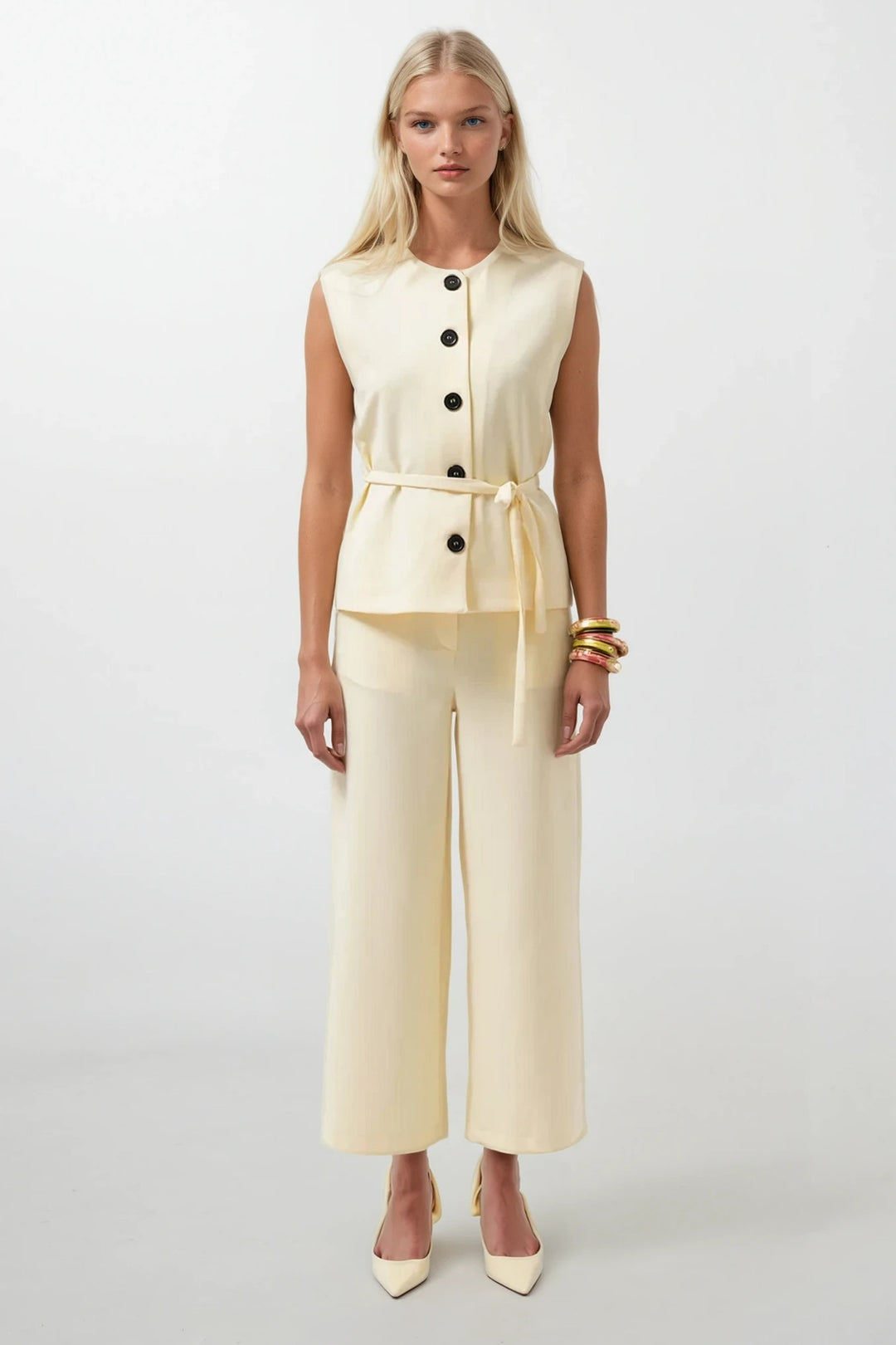 Kuşaklı Dokuma Sarı Yelek