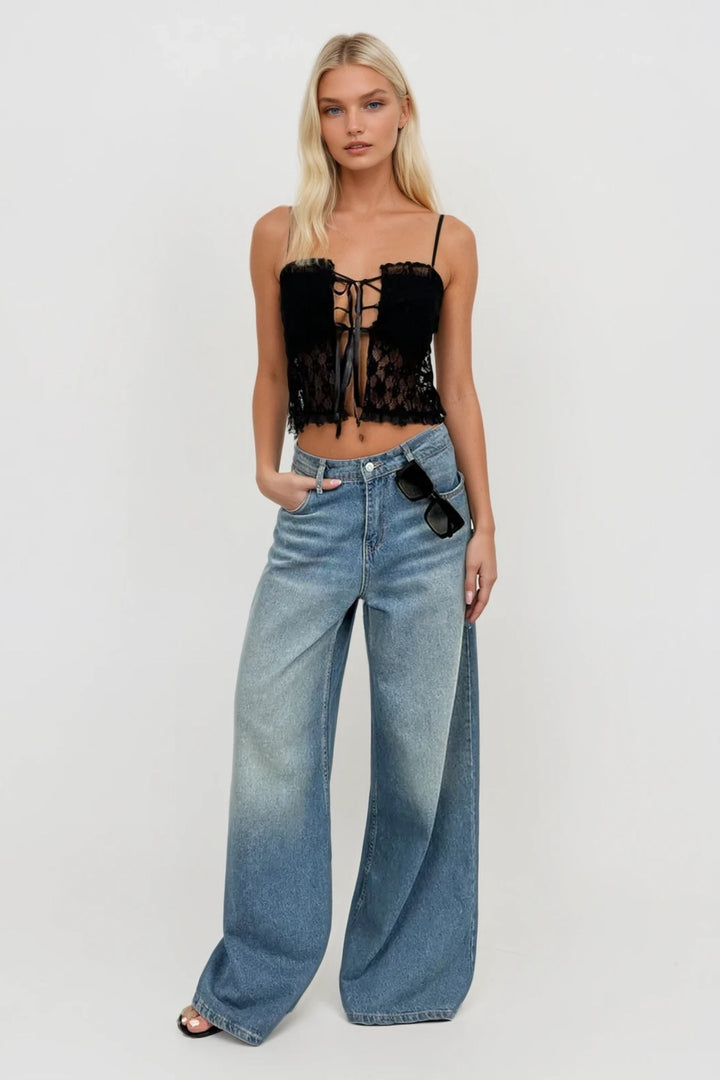 Laced Lace Detail Black Crop 