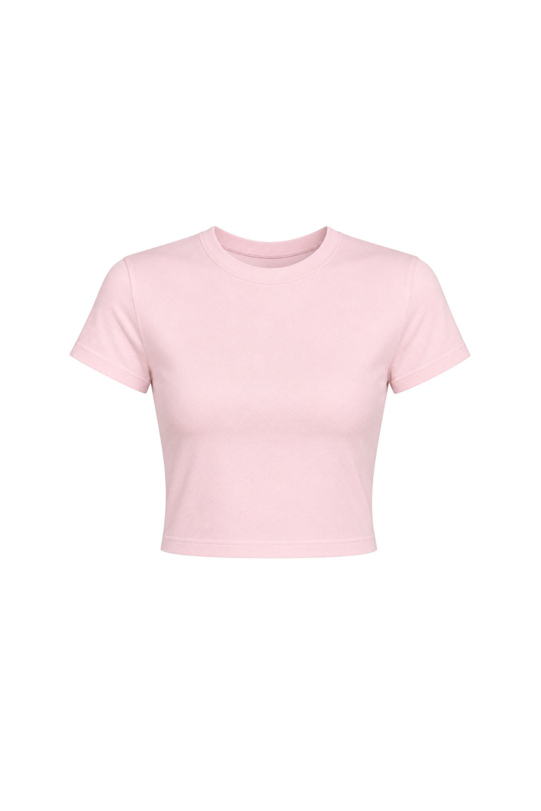 Bisiklet Yaka Likralı Pembe Crop T-Shirt