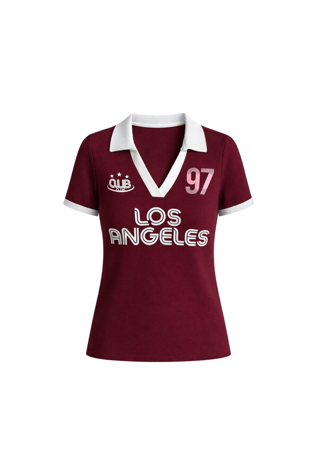 Polo Yaka Çift Renk Baskılı Bordo Crop T-Shirt