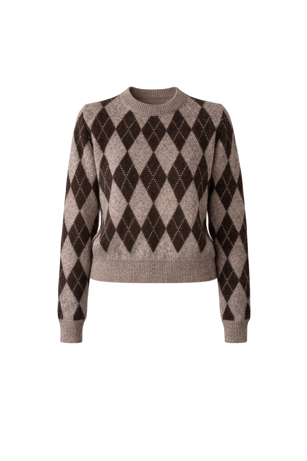 Baklava Desen Bisiklet Yaka Kahverengi Triko Kazak