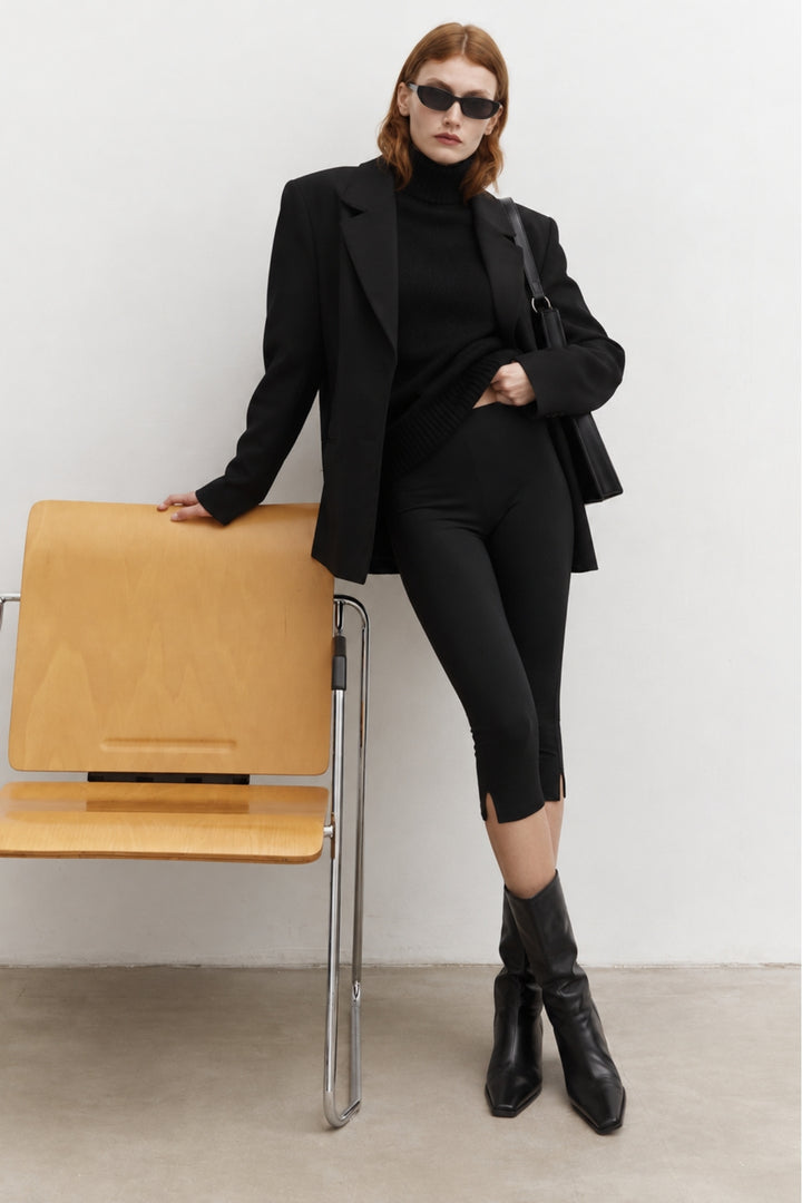High-Waisted Lycra Black Bermuda Shorts