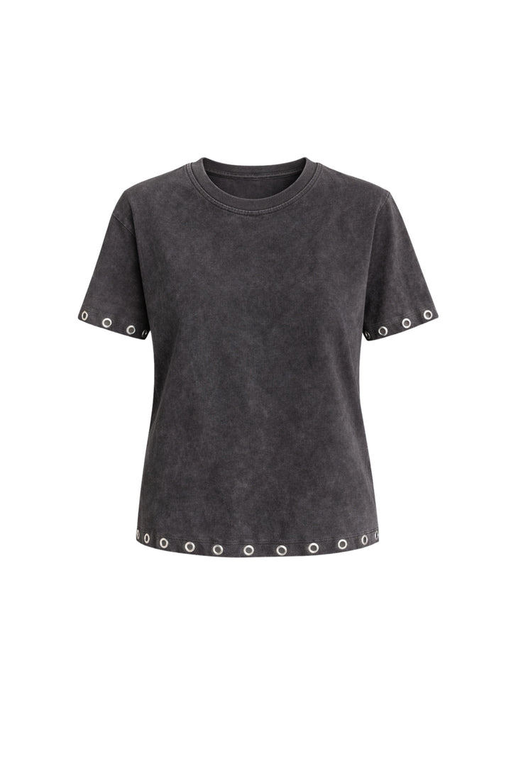 Yıkama Efektli Kuşgözü Detay Kahverengi Tişört