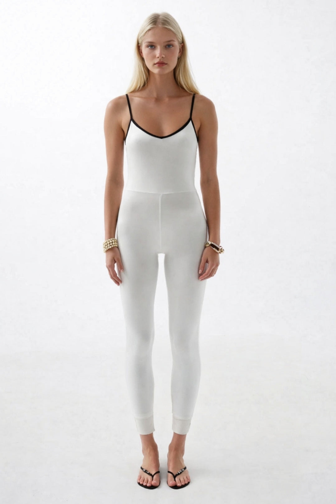 Piping Detail White Sports Overalls 