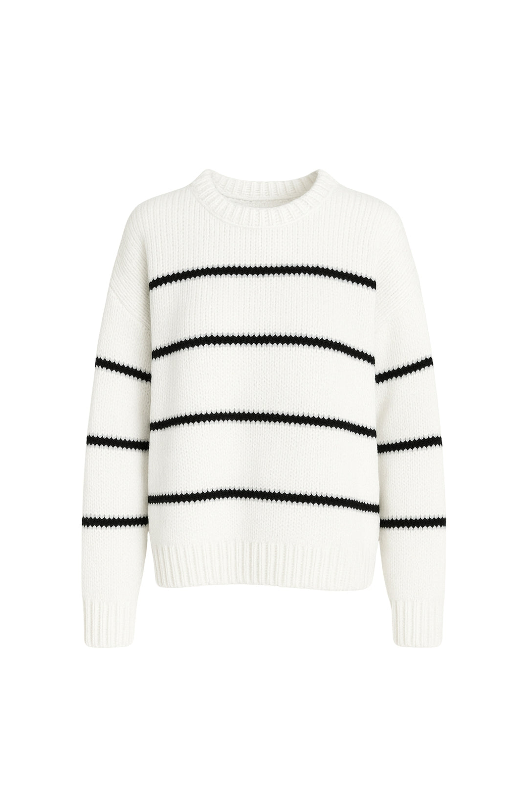 Çizgili Basic Ekru Triko Kazak