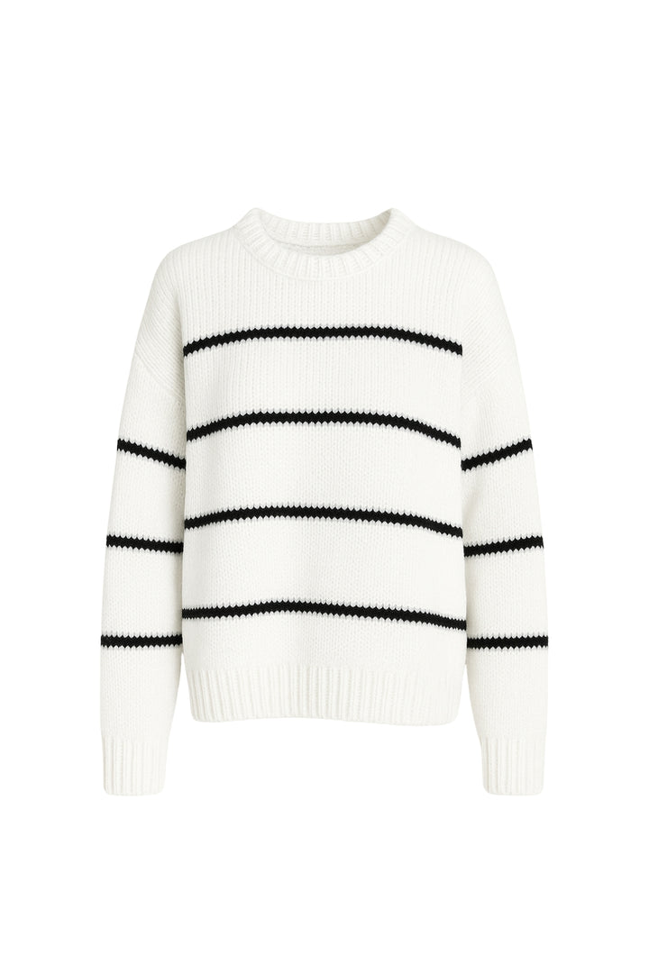 Çizgili Basic Ekru Triko Kazak