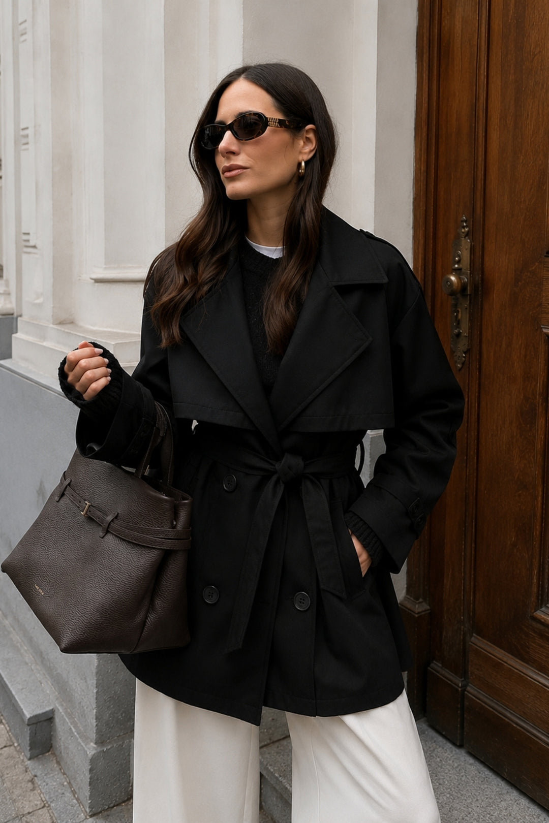 Belt Detail Basic Black Trench Coat