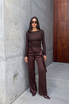 Front Tie Brown Satin Trousers