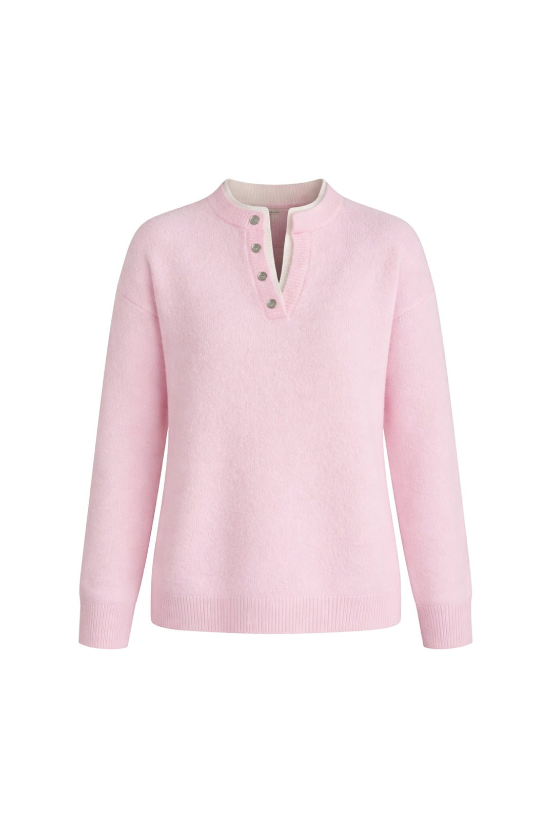 Düğme Detay Basic Pembe Triko Kazak