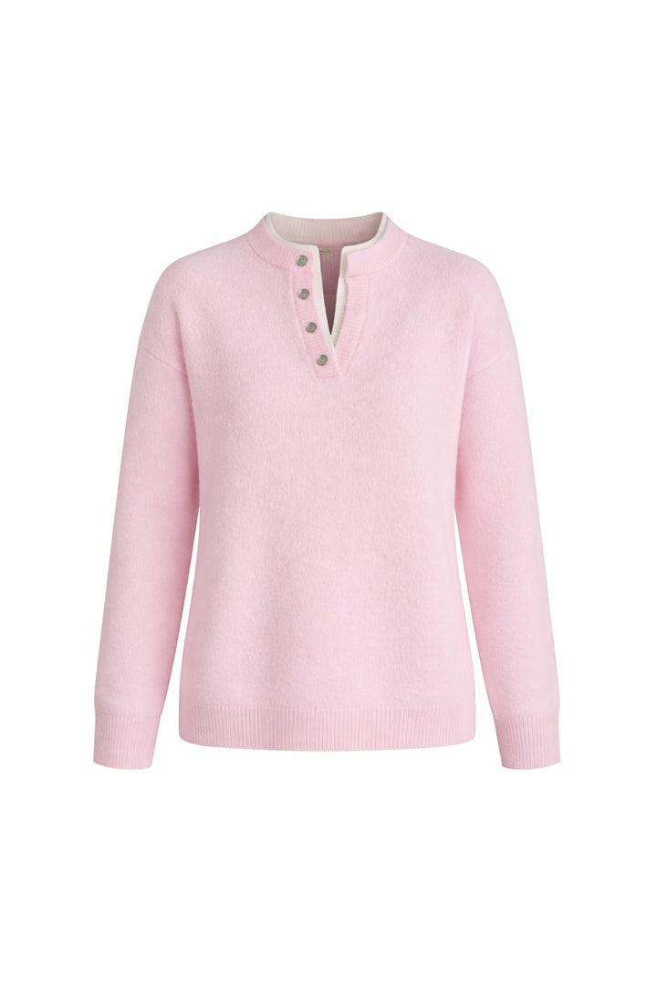 Düğme Detay Basic Pembe Triko Kazak