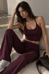 İp Askılı Bluz Wide Leg Pantolon İkili Bordo Takım