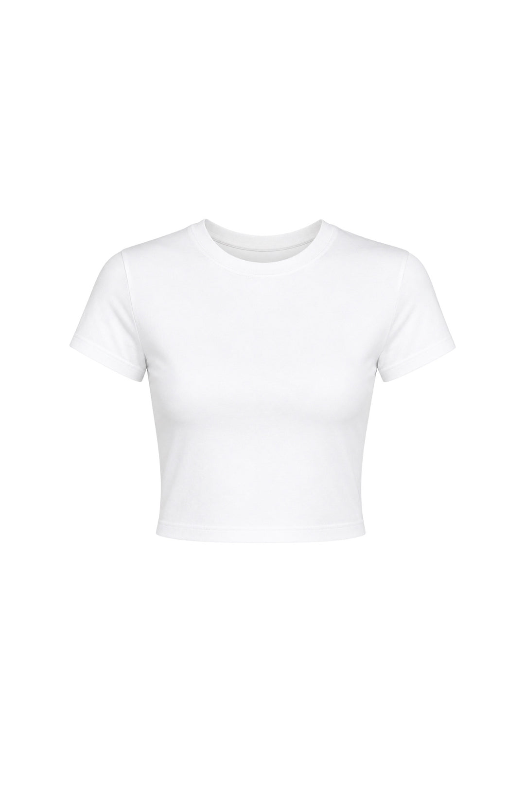 Bisiklet Yaka Likralı Beyaz Crop T-Shirt