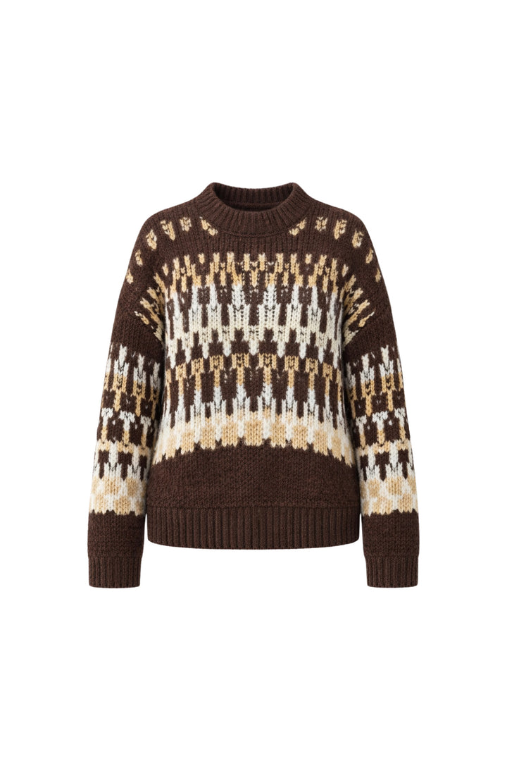 Desenlli Kahverengi Triko Kazak