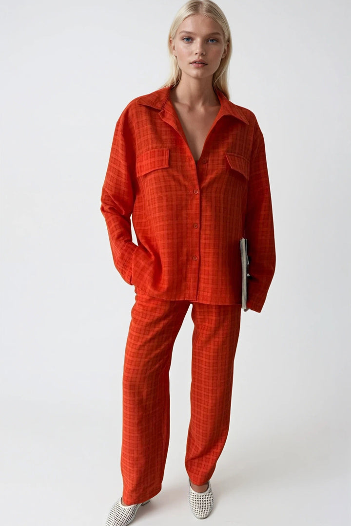 Cepli Turuncu Gömlek Pantolon İkili Takım