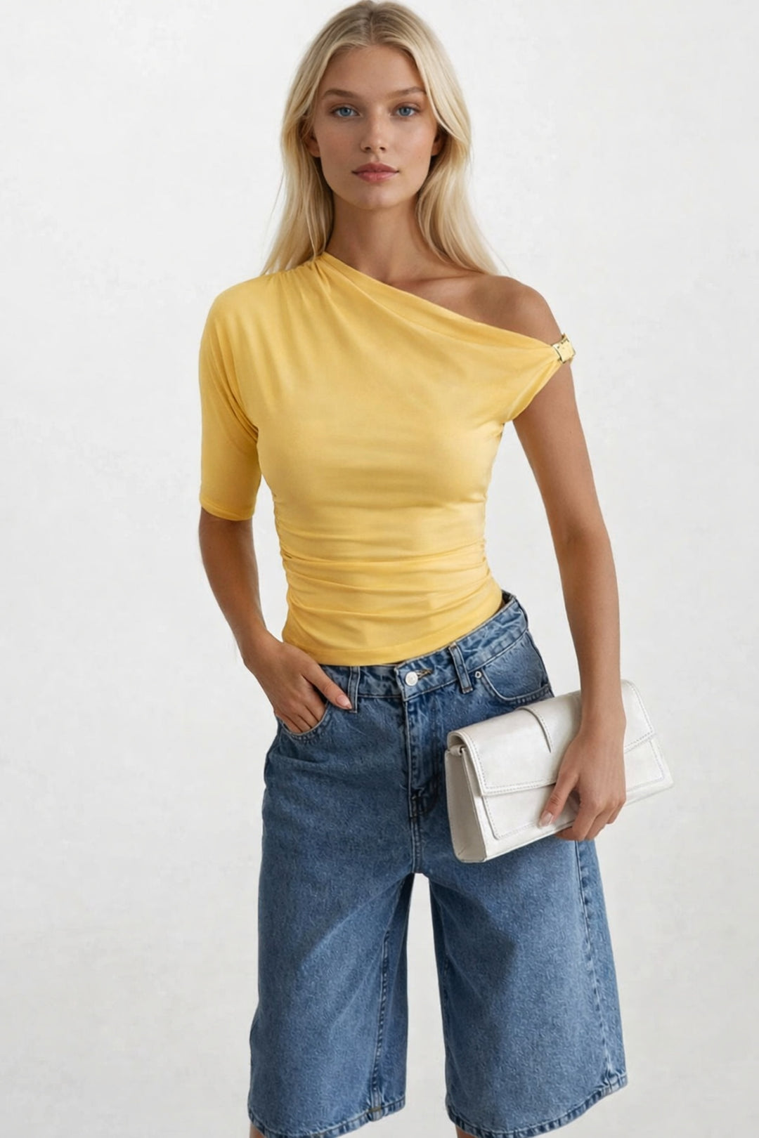 Accessory Detail Cutout Yellow Blouse