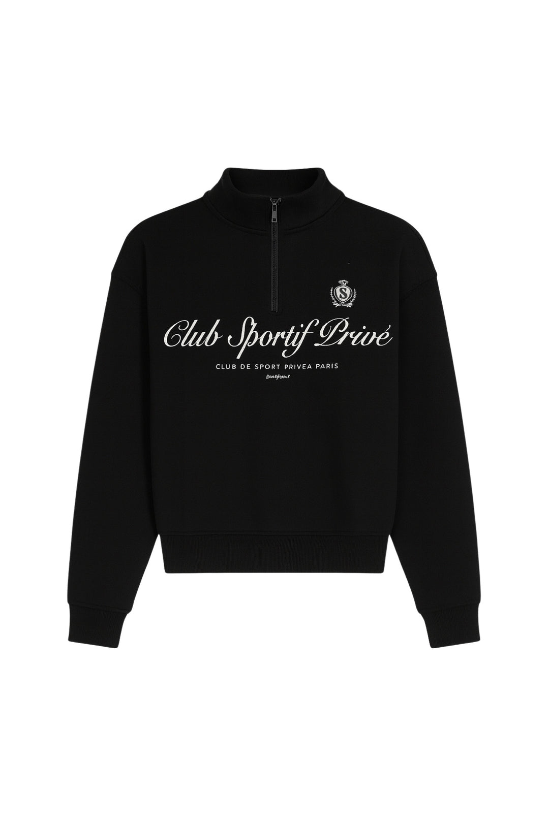 Fermuar Detay Baskılı Siyah Sweatshirt