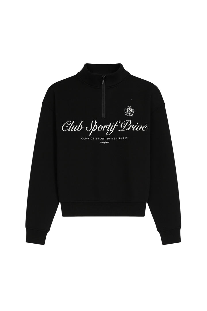 Fermuar Detay Baskılı Siyah Sweatshirt