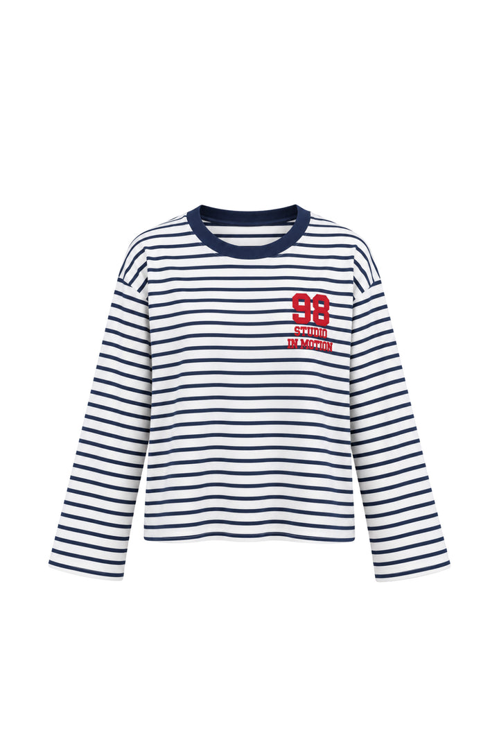 Baskılı Lacivert Çizgi Detay Basic Sweatshirt