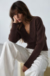 Brown V-Neck Fitted Knit Sweater