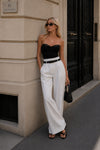 Belt Detail White High Waist Trousers 
