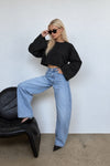 Geniş Kol Bisiklet Yaka Siyah Basic Sweatshirt