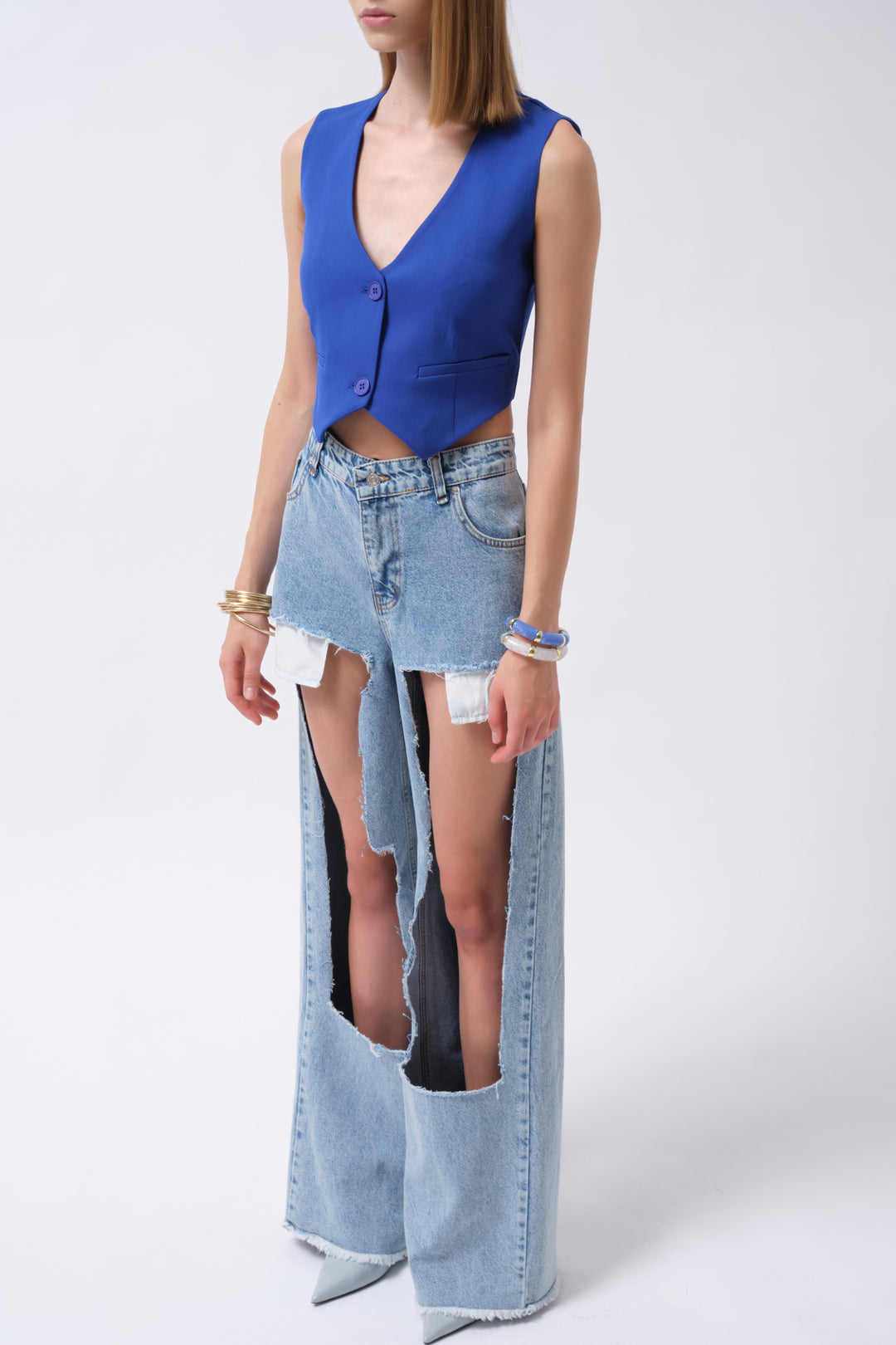 Buttoned Saxe Crop Vest 