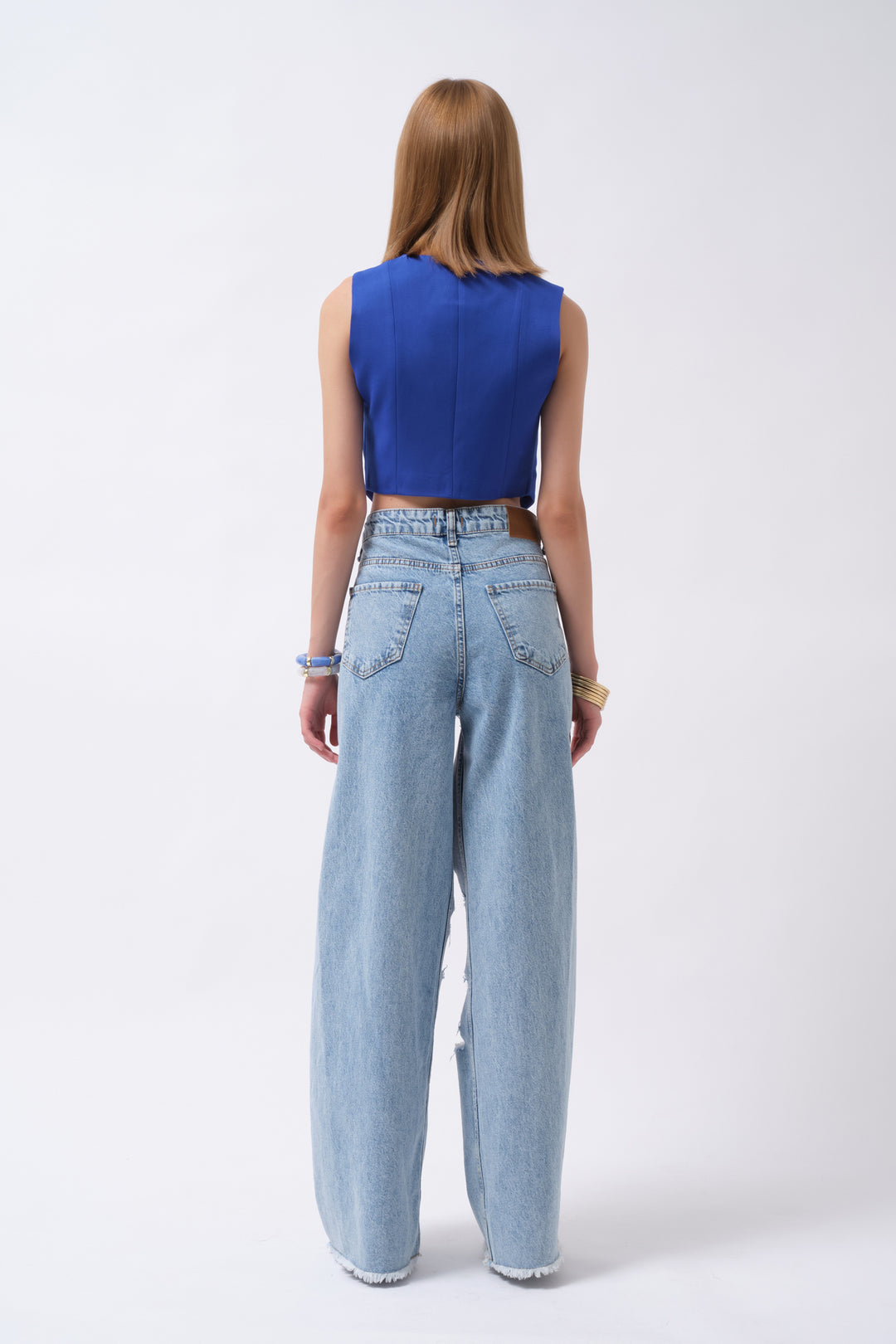 Buttoned Saxe Crop Vest 