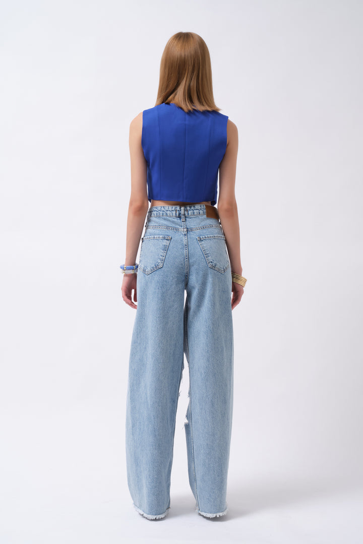 Buttoned Saxe Crop Vest 