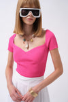 Kare Yaka Fuşya Triko Bluz