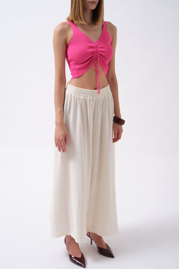 Fuchsia Crop Blouse with Front Pleats 