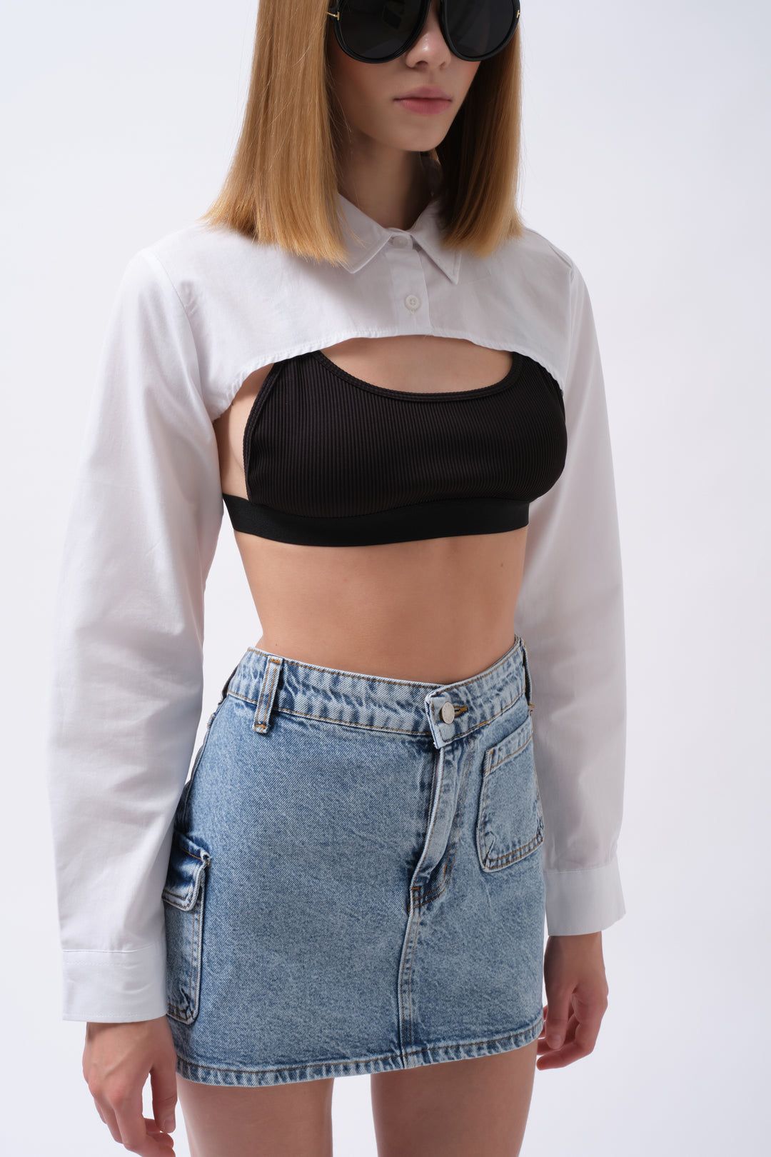Oval Cut White Crop Shirt 