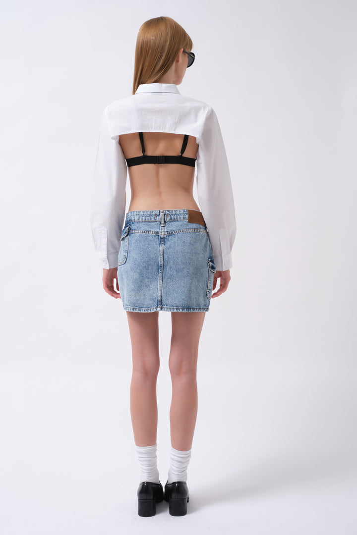 Oval Cut White Crop Shirt 