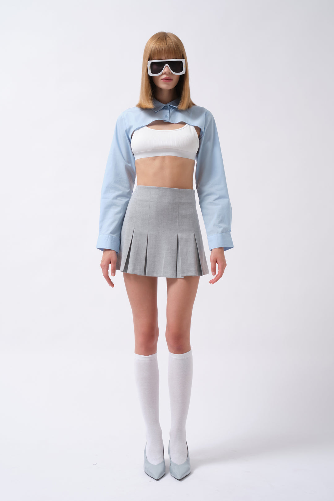 Oval Cut Blue Crop Shirt 