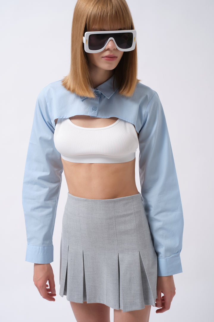 Oval Cut Blue Crop Shirt 